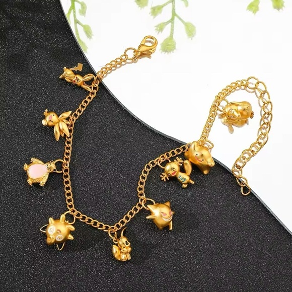 24K Gold Pokemon Characters Charm Bracelet Adjusta Sizing Anime Kawaii - Picture 3 of 7